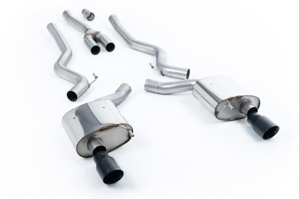 Milltek Sport Auspuffanlage passend für Ford Mustang 2.3 EcoBoost S550 & S650 Doppelauslass - ungedämpft - schwarze Endrohre